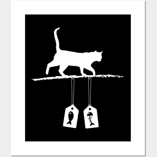 Cat silhouette-Fish Sale tags-Love cats Posters and Art